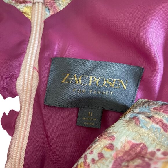 Zac Posen For Target Floral V-Neck Dress Size junior 11 Pink/Yellow Polyester/Co - Picture 3 of 11